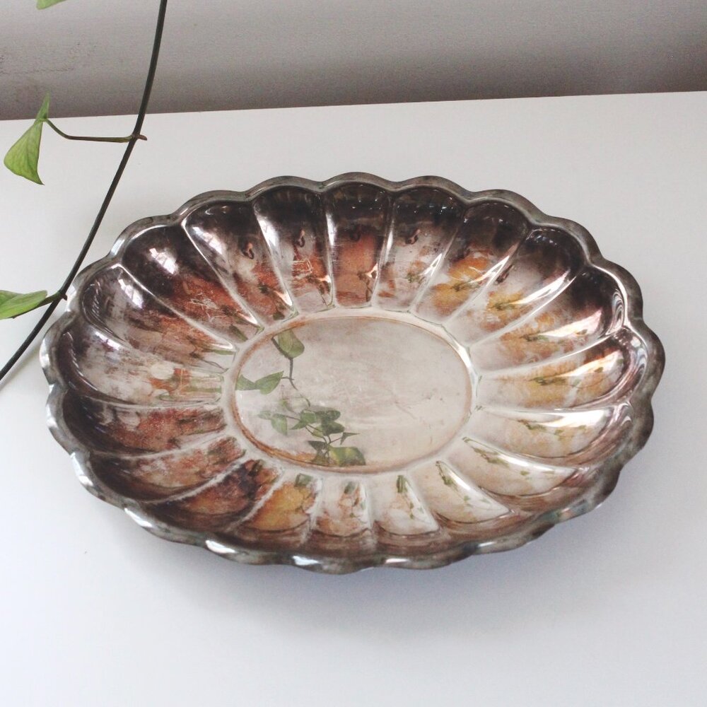 Vintage Silver-Plated Scalloped Shell Oval Serving Tray - Reed & Barton, Holiday